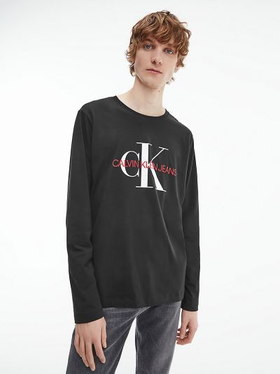 Calvin Klein Ruhák HU468614 | Calvin Klein Organic Cotton Logo Férfi Hosszú Ujjú Póló Fekete